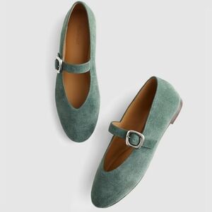 Madewell The Remy Mary Jane Flat in Leather Suede Architect Green